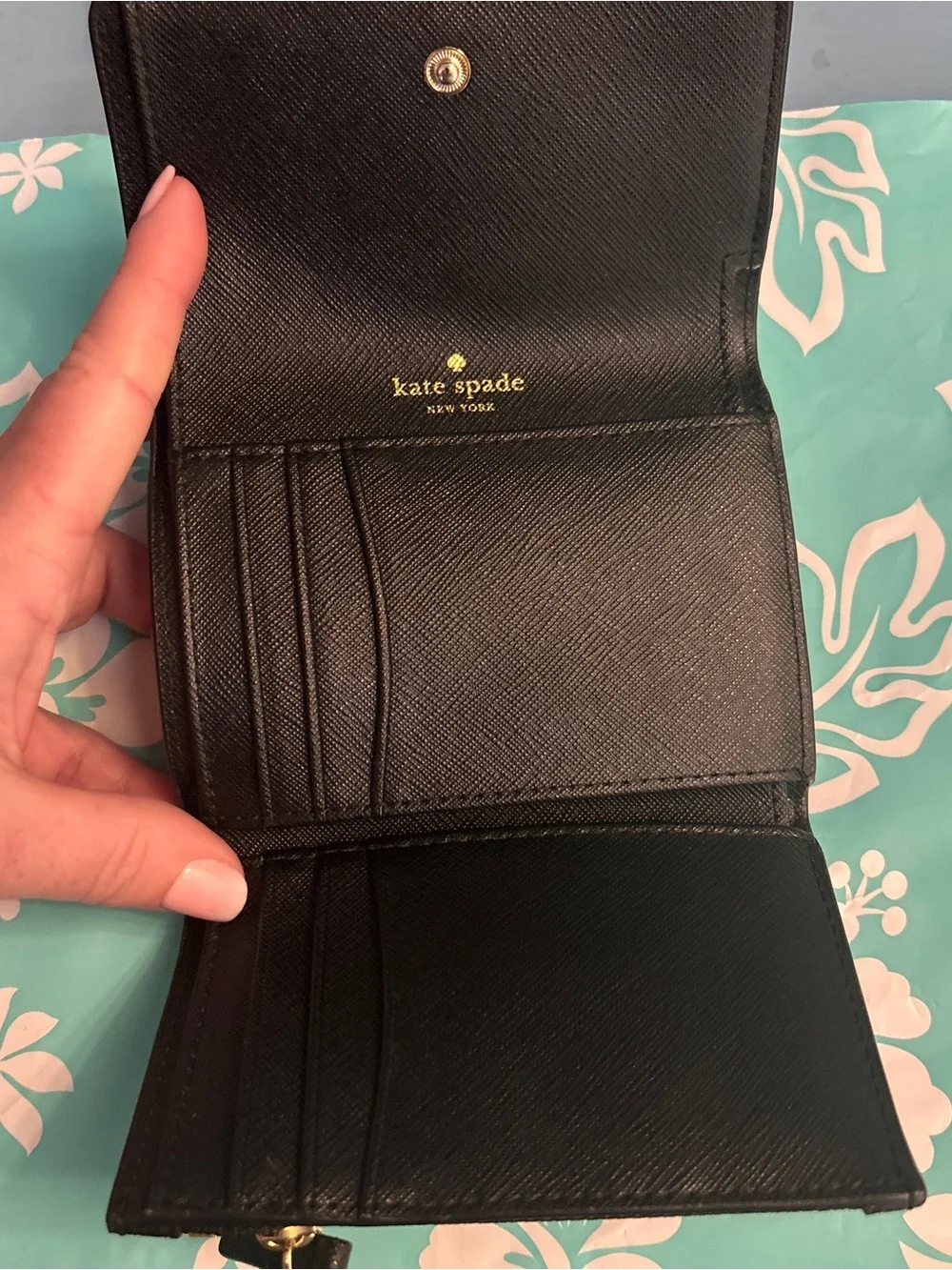 kate spade Blush and Black Compact Fold Wallet
